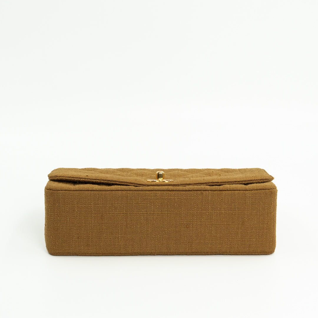Chanel Medium Diana Flap Bag in Mustard Yellow Quilted Linen with Gold Hardware