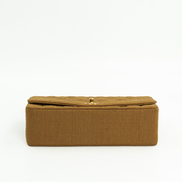 Chanel Medium Diana Flap Bag in Mustard Yellow Quilted Linen with Gold Hardware