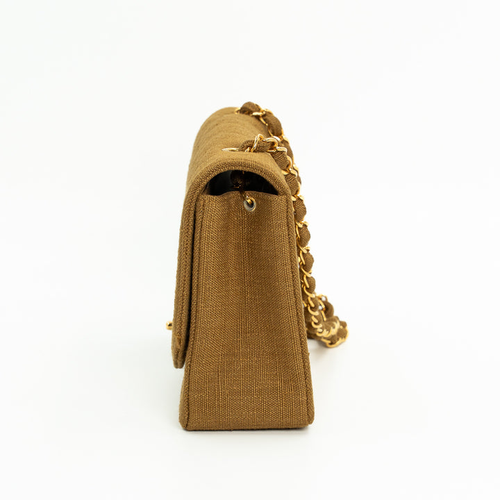 Chanel Medium Diana Flap Bag in Mustard Yellow Quilted Linen with Gold Hardware