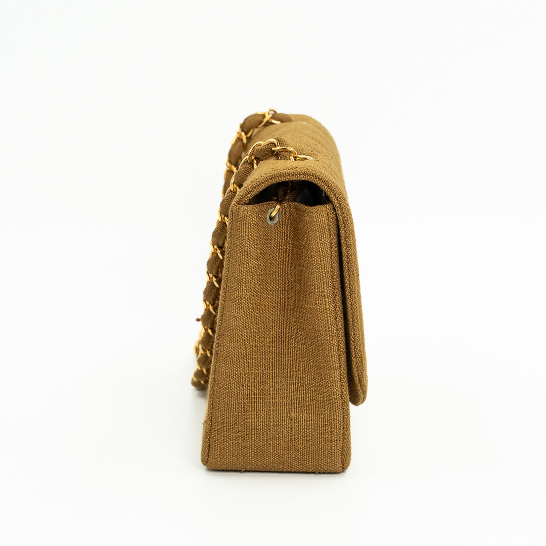 Chanel Medium Diana Flap Bag in Mustard Yellow Quilted Linen with Gold Hardware
