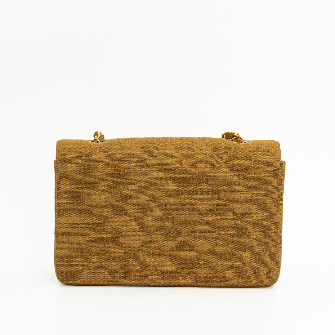 Chanel Medium Diana Flap Bag in Mustard Yellow Quilted Linen with Gold Hardware