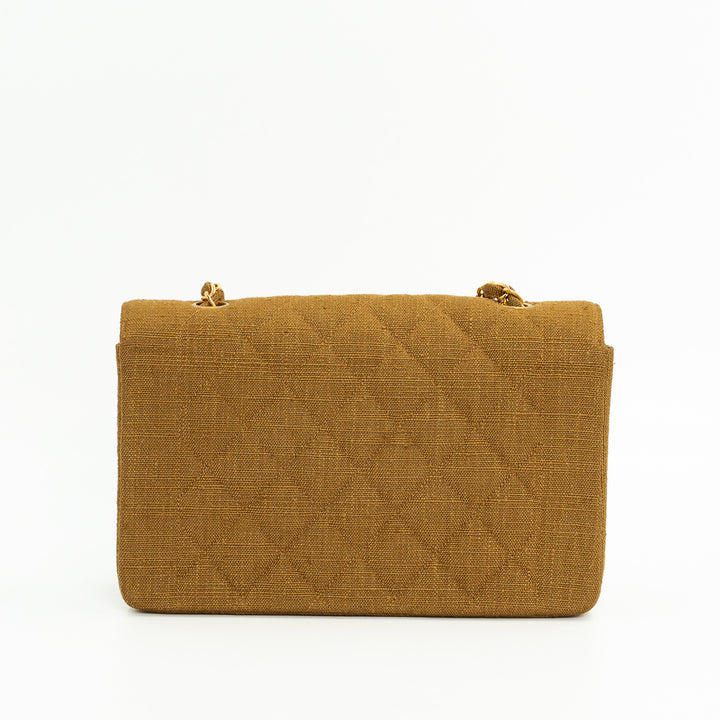 Chanel Medium Diana Flap Bag in Mustard Yellow Quilted Linen with Gold Hardware