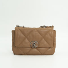 Chanel Medium Chanel 19 Flap Bag in Dark Beige Quilted Lambskin Leather with Mixed Metal Hardware