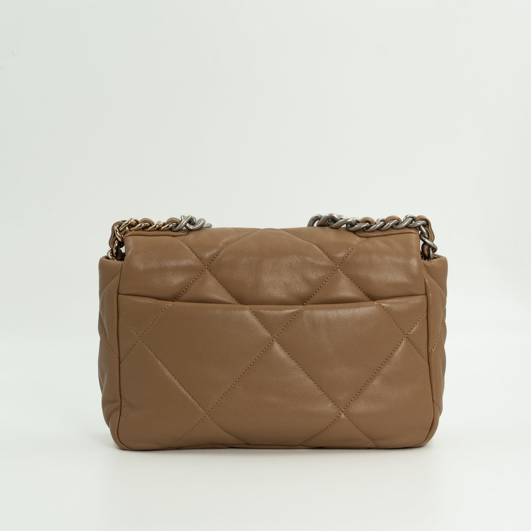 Chanel Medium Chanel 19 Flap Bag in Dark Beige Quilted Lambskin Leather with Mixed Metal Hardware