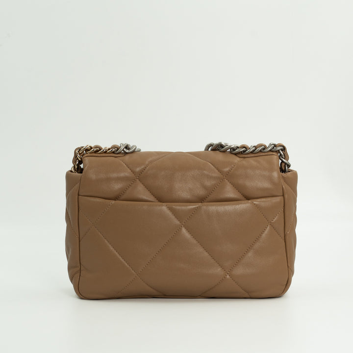 Chanel Medium Chanel 19 Flap Bag in Dark Beige Quilted Lambskin Leather with Mixed Metal Hardware