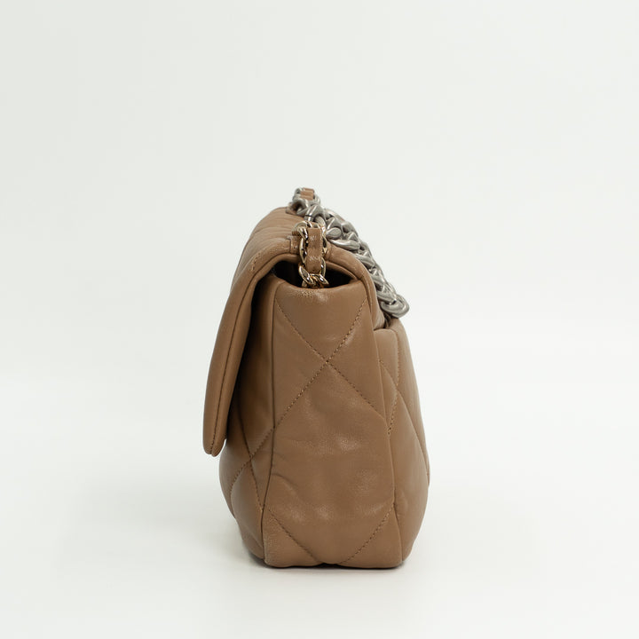 Chanel Medium Chanel 19 Flap Bag in Dark Beige Quilted Lambskin Leather with Mixed Metal Hardware