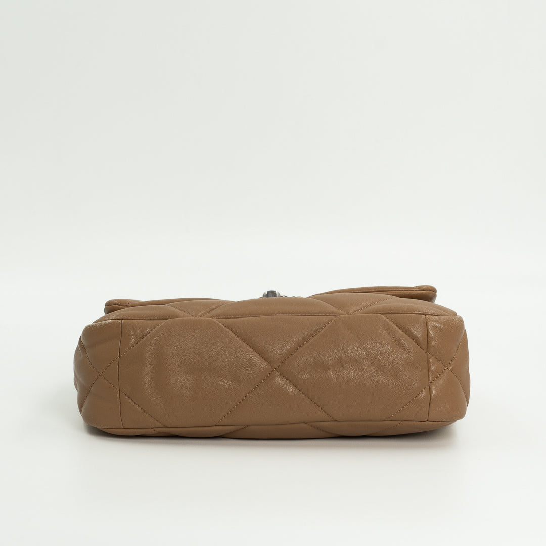 Chanel Medium Chanel 19 Flap Bag in Dark Beige Quilted Lambskin Leather with Mixed Metal Hardware