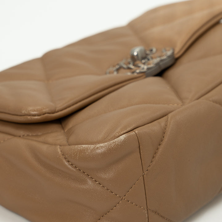 Chanel Medium Chanel 19 Flap Bag in Dark Beige Quilted Lambskin Leather with Mixed Metal Hardware