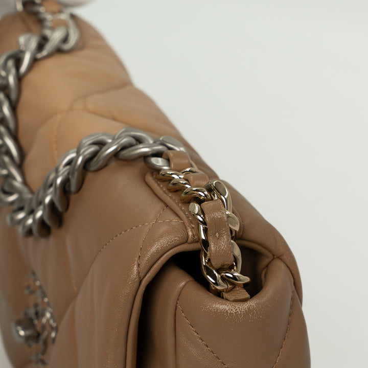 Chanel Medium Chanel 19 Flap Bag in Dark Beige Quilted Lambskin Leather with Mixed Metal Hardware
