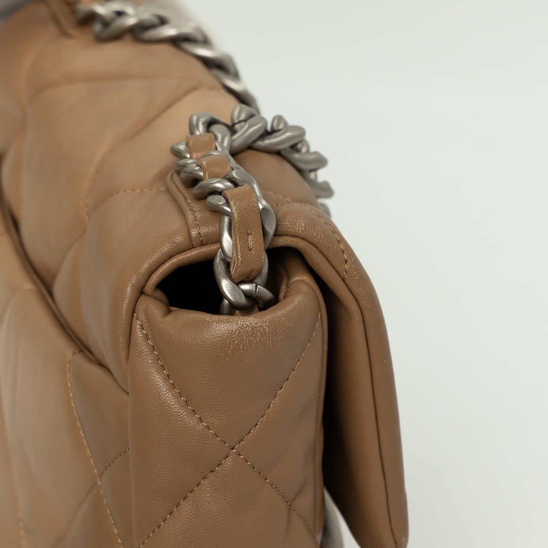 Chanel Medium Chanel 19 Flap Bag in Dark Beige Quilted Lambskin Leather with Mixed Metal Hardware
