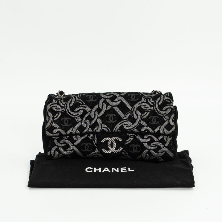 Chanel Cruise Collection Chain Flap Bag in Black & Silver Tweed with Silver Hardware
