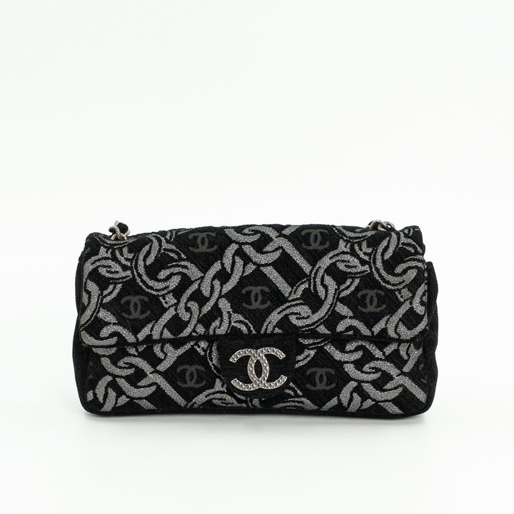 Chanel Cruise Collection Chain Flap Bag in Black & Silver Tweed with Silver Hardware