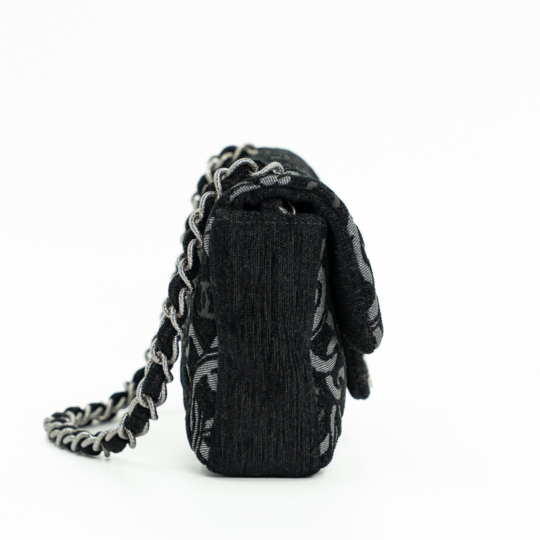 Chanel Cruise Collection Chain Flap Bag in Black & Silver Tweed with Silver Hardware