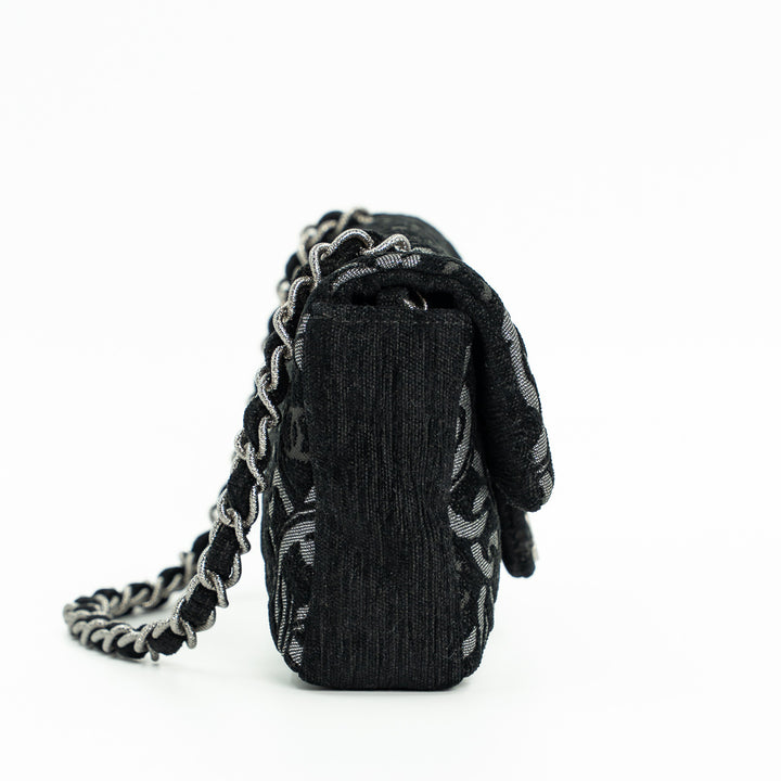 Chanel Cruise Collection Chain Flap Bag in Black & Silver Tweed with Silver Hardware