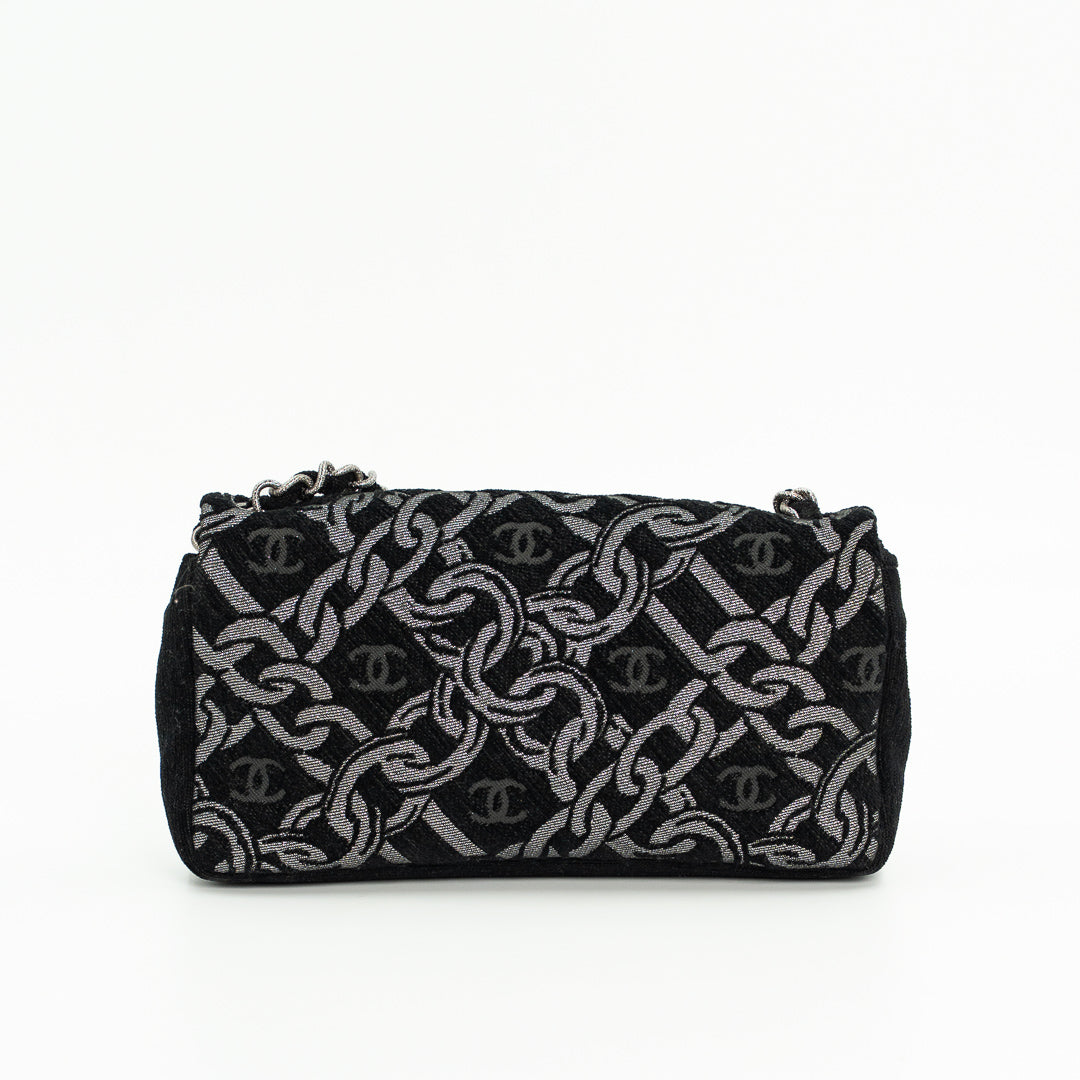 Chanel Cruise Collection Chain Flap Bag in Black & Silver Tweed with Silver Hardware