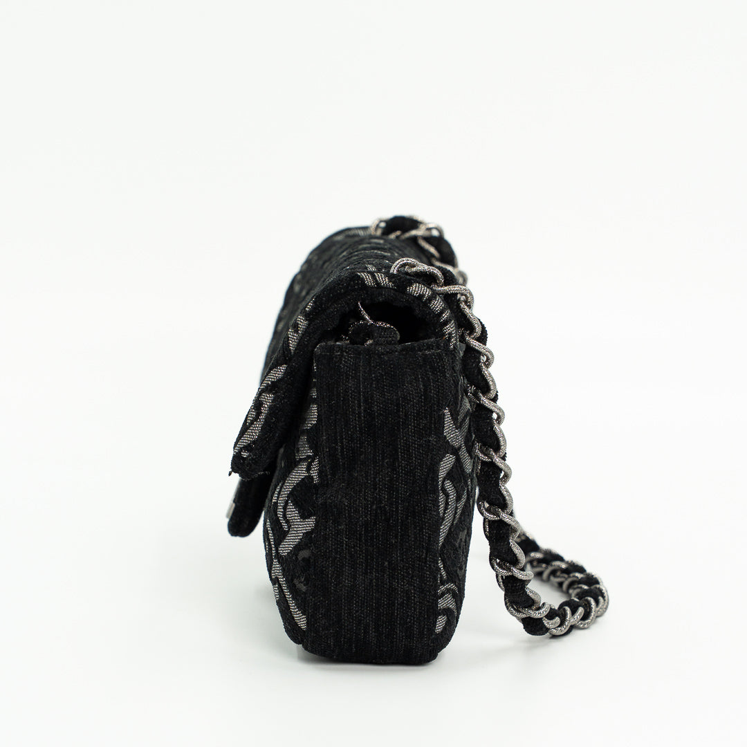 Chanel Cruise Collection Chain Flap Bag in Black & Silver Tweed with Silver Hardware