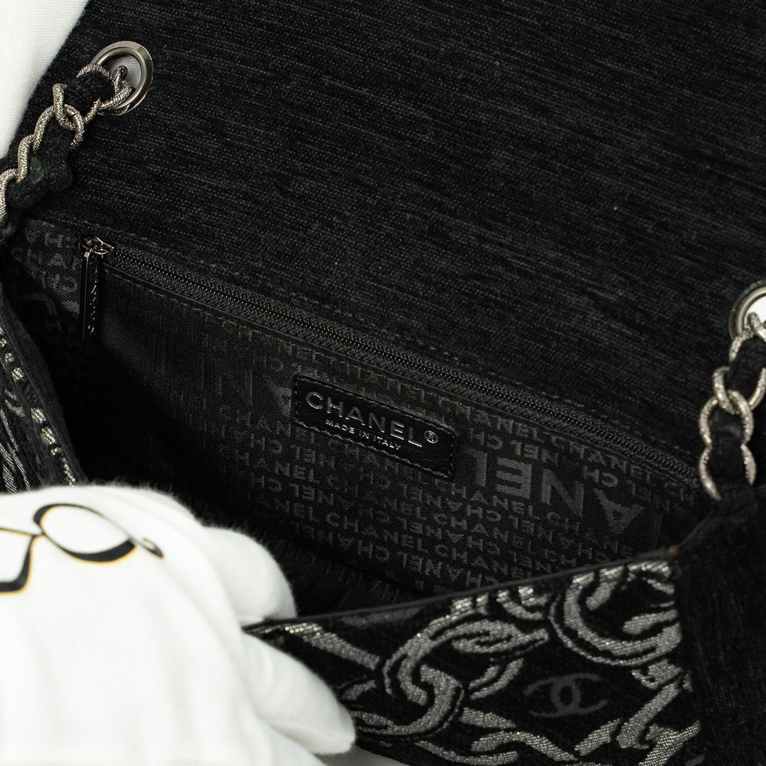 Chanel Cruise Collection Chain Flap Bag in Black & Silver Tweed with Silver Hardware