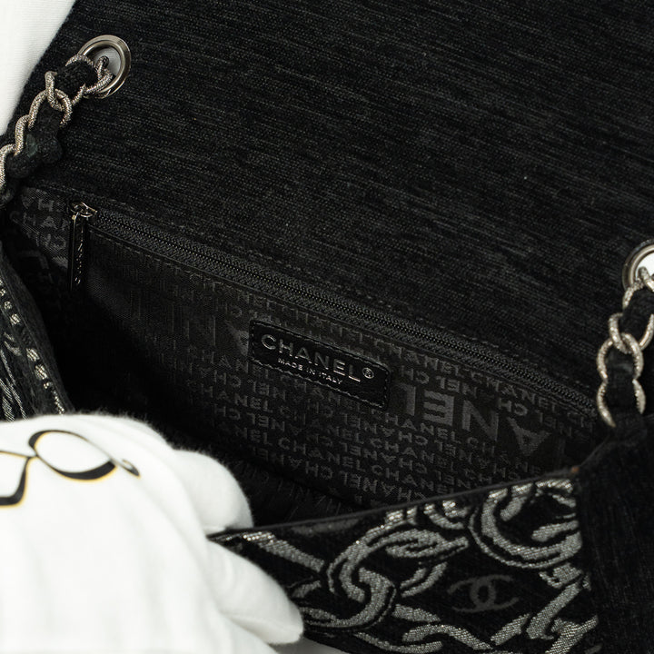 Chanel Cruise Collection Chain Flap Bag in Black & Silver Tweed with Silver Hardware