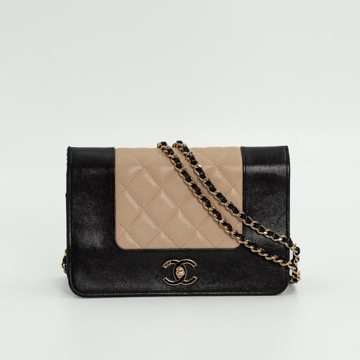 Chanel Wallet on Chain in Black & Beige Leather with Gold Hardware