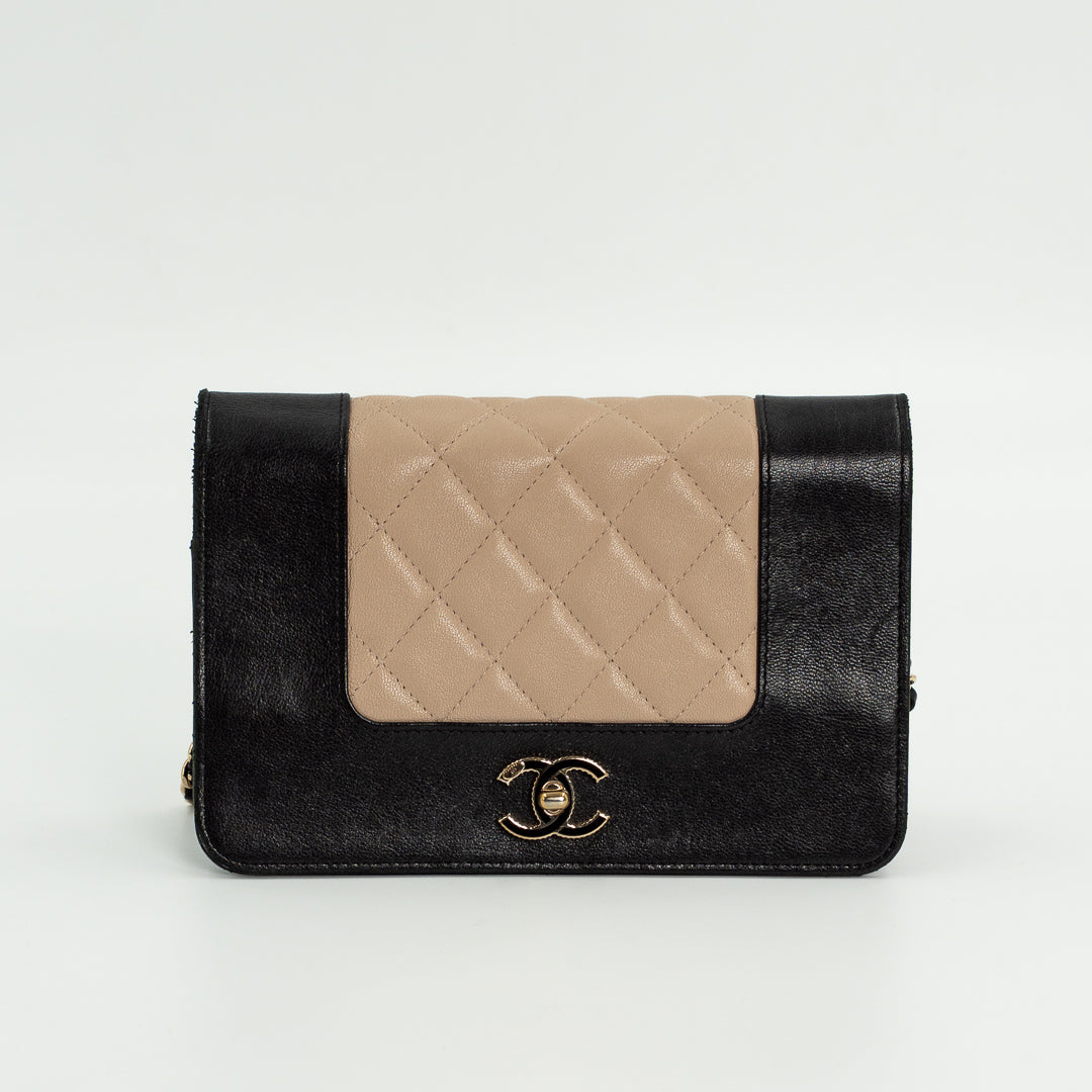Chanel Wallet on Chain in Black & Beige Leather with Gold Hardware