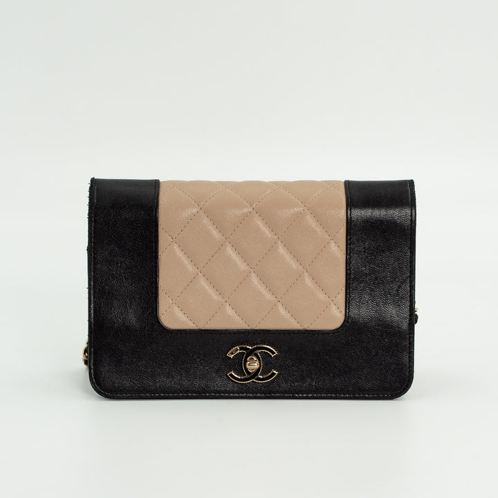 Chanel Wallet on Chain in Black & Beige Leather with Gold Hardware
