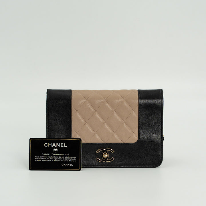 Chanel Wallet on Chain in Black & Beige Leather with Gold Hardware