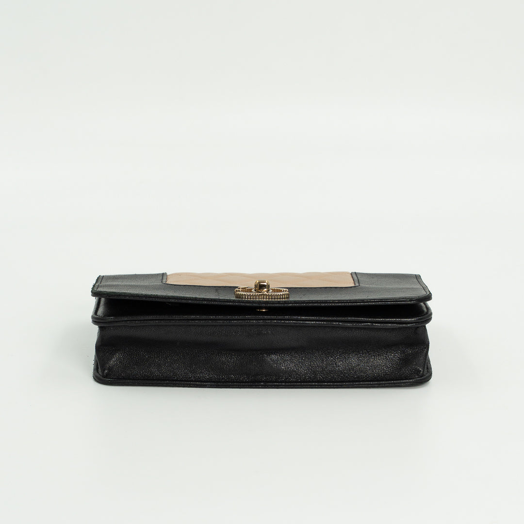 Chanel Wallet on Chain in Black & Beige Leather with Gold Hardware
