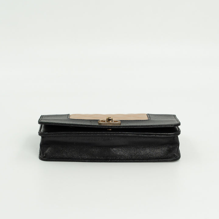 Chanel Wallet on Chain in Black & Beige Leather with Gold Hardware