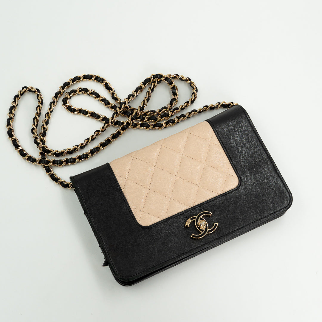 Chanel Wallet on Chain in Black & Beige Leather with Gold Hardware