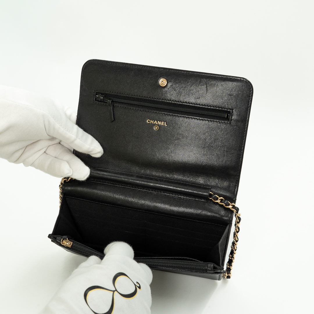 Chanel Wallet on Chain in Black & Beige Leather with Gold Hardware