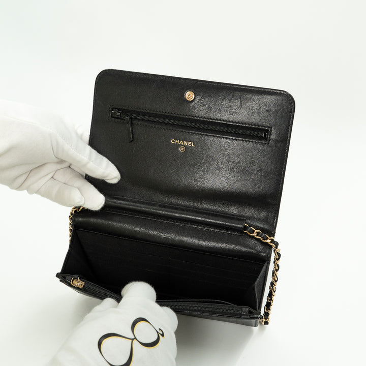 Chanel Wallet on Chain in Black & Beige Leather with Gold Hardware