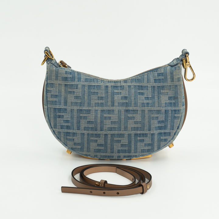 Fendi Mini Fendigraphy Hobo Bag in FF Denim Jacquard with Vintage Gold-Finish Hardware