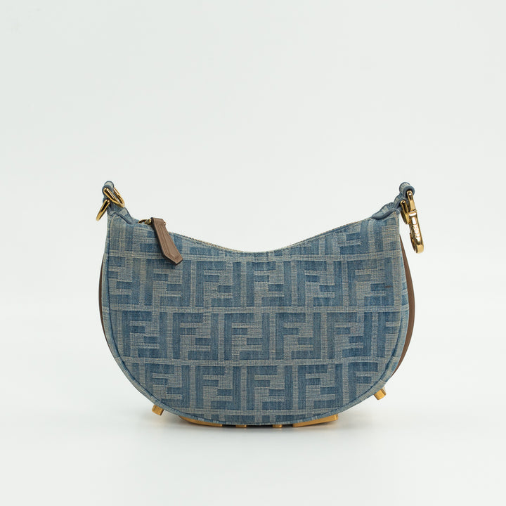 Fendi Mini Fendigraphy Hobo Bag in FF Denim Jacquard with Vintage Gold-Finish Hardware