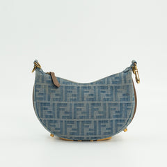 Fendi Mini Fendigraphy Hobo Bag in FF Denim Jacquard with Vintage Gold-Finish Hardware