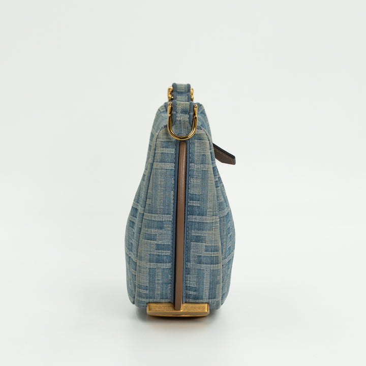 Fendi Mini Fendigraphy Hobo Bag in FF Denim Jacquard with Vintage Gold-Finish Hardware