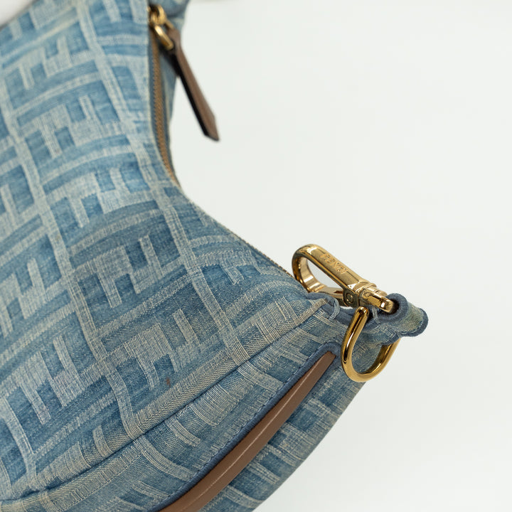 Fendi Mini Fendigraphy Hobo Bag in FF Denim Jacquard with Vintage Gold-Finish Hardware