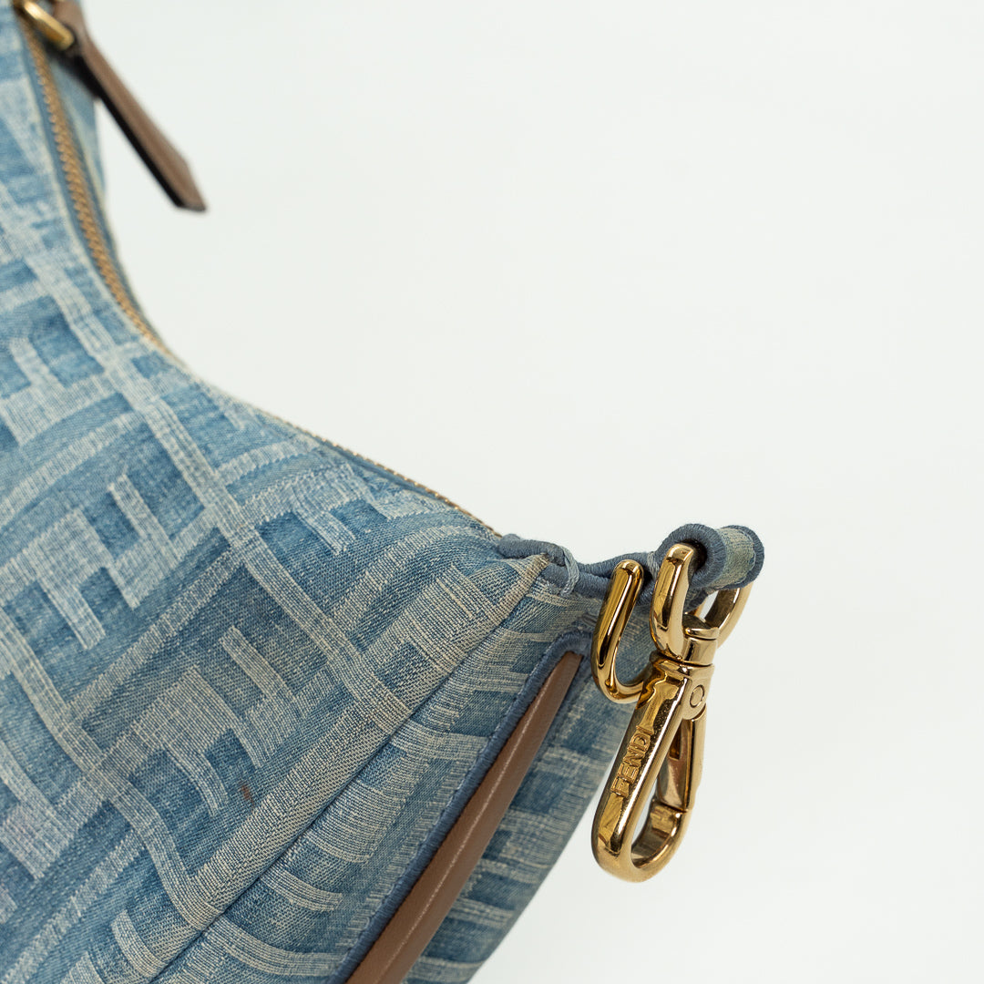 Fendi Mini Fendigraphy Hobo Bag in FF Denim Jacquard with Vintage Gold-Finish Hardware