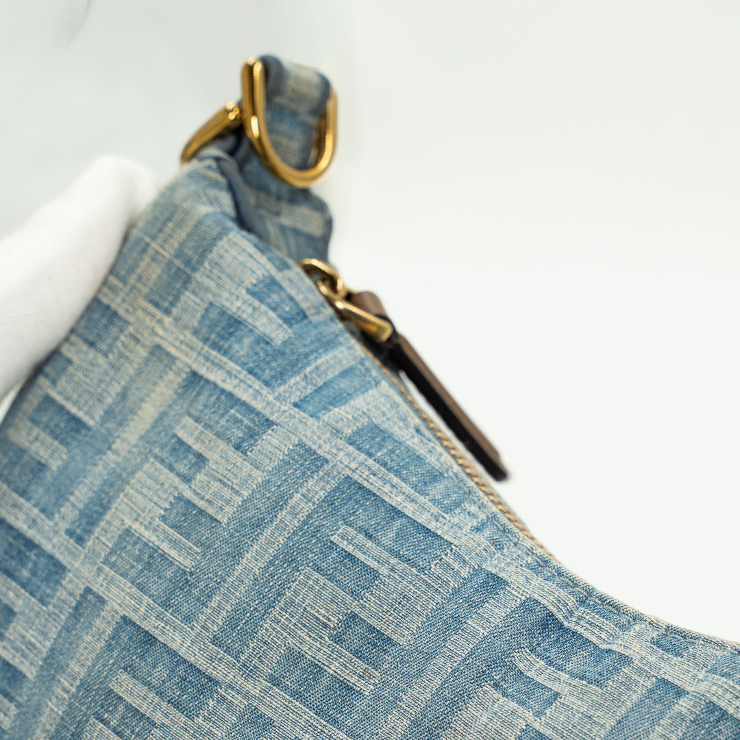 Fendi Mini Fendigraphy Hobo Bag in FF Denim Jacquard with Vintage Gold-Finish Hardware