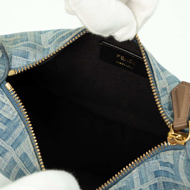 Fendi Mini Fendigraphy Hobo Bag in FF Denim Jacquard with Vintage Gold-Finish Hardware