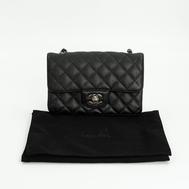 Chanel Mini Classic Single Flap Bag in Black Quilted Caviar Leather with Silver Hardware