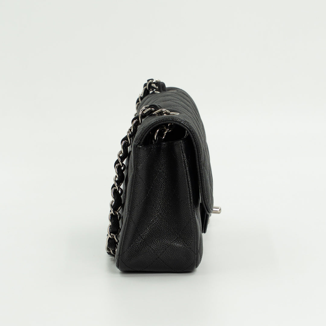 Chanel Mini Classic Single Flap Bag in Black Quilted Caviar Leather with Silver Hardware