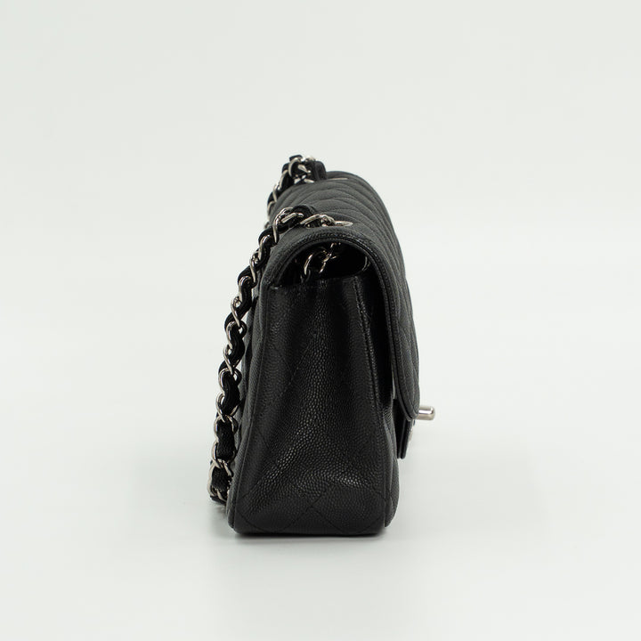 Chanel Mini Classic Single Flap Bag in Black Quilted Caviar Leather with Silver Hardware