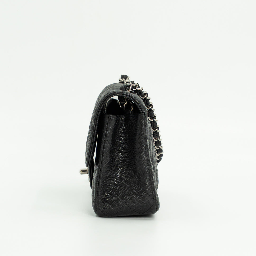 Chanel Mini Classic Single Flap Bag in Black Quilted Caviar Leather with Silver Hardware