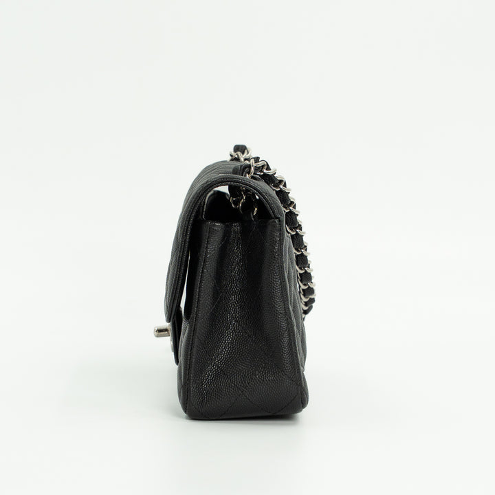 Chanel Mini Classic Single Flap Bag in Black Quilted Caviar Leather with Silver Hardware