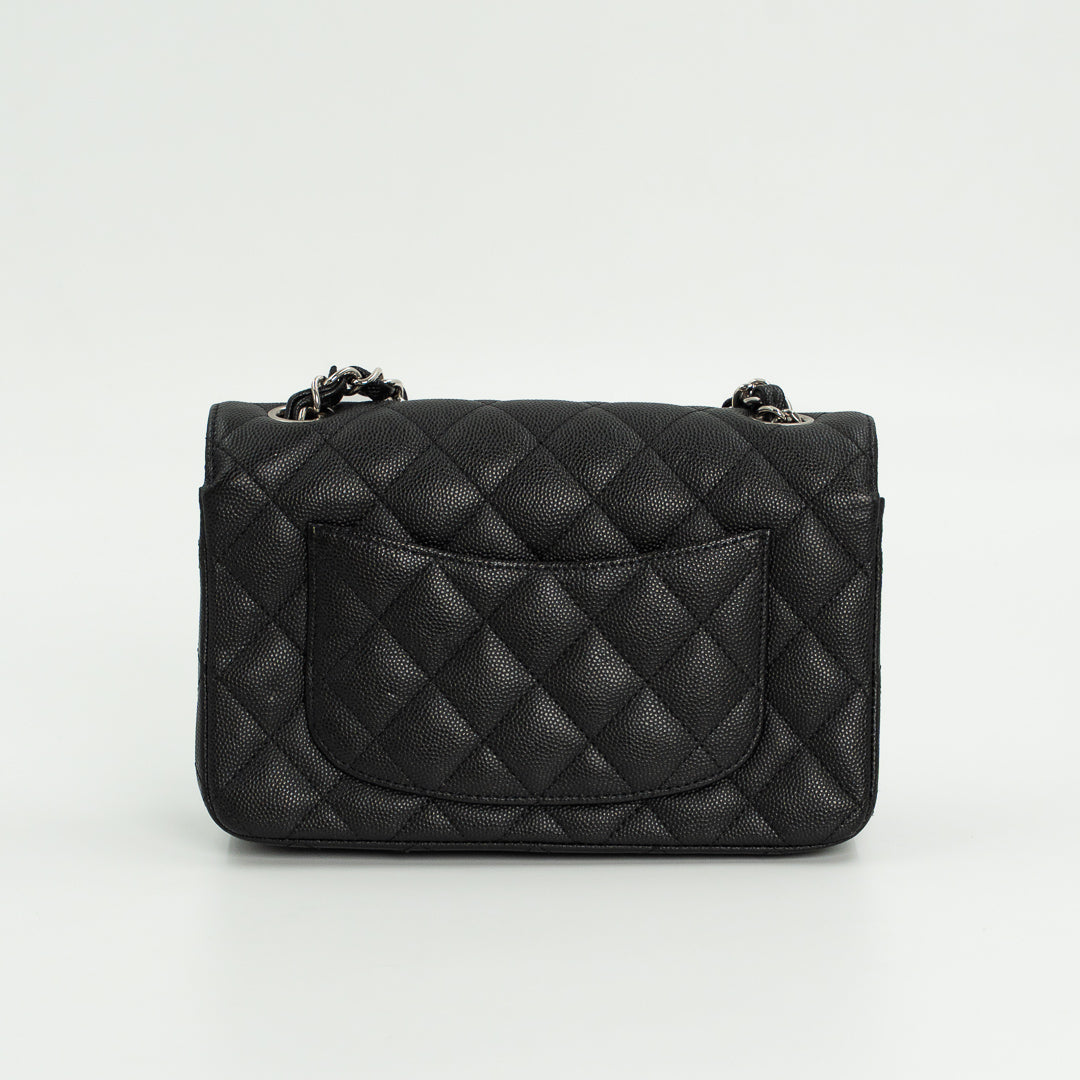 Chanel Mini Classic Single Flap Bag in Black Quilted Caviar Leather with Silver Hardware