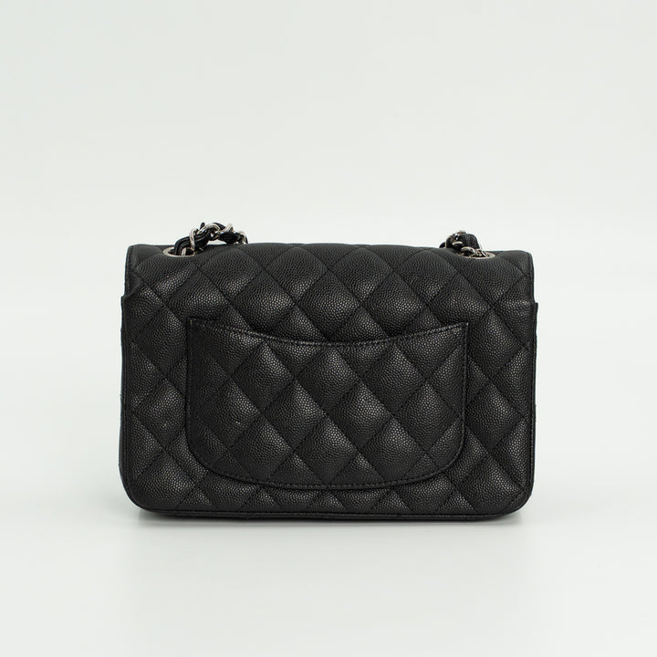 Chanel Mini Classic Single Flap Bag in Black Quilted Caviar Leather with Silver Hardware