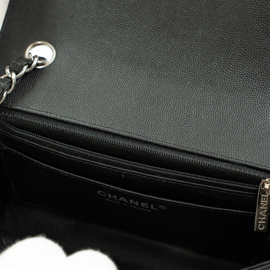 Chanel Mini Classic Single Flap Bag in Black Quilted Caviar Leather with Silver Hardware