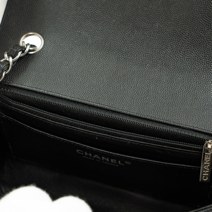 Chanel Mini Classic Single Flap Bag in Black Quilted Caviar Leather with Silver Hardware