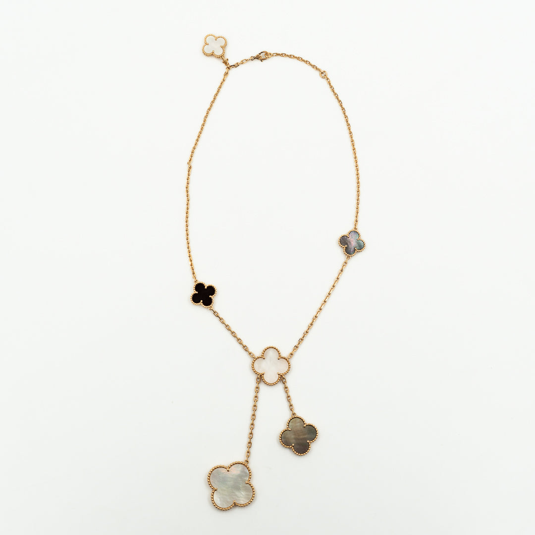 Van Cleef & Arpels Magic Alhambra 6 Motifs Necklace in 18K Yellow Gold with Mother of Pearl & Onyx