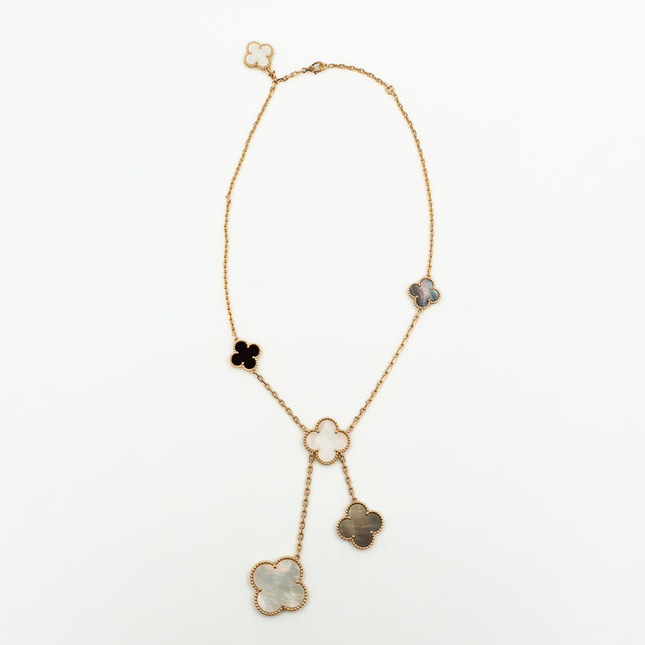 Van Cleef & Arpels Magic Alhambra 6 Motifs Necklace in 18K Yellow Gold with Mother of Pearl & Onyx